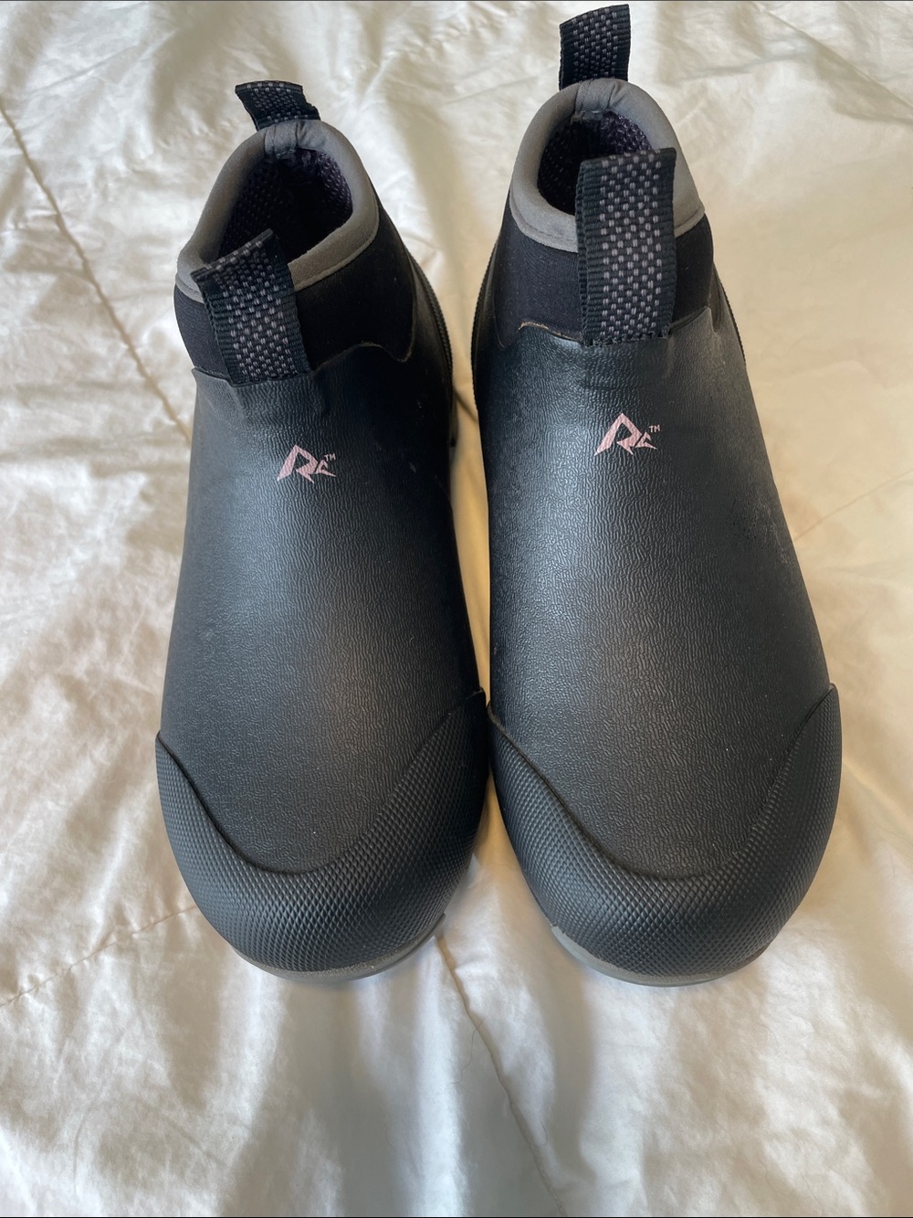 Women’s Black Waterproof Winter Slip-On Boots with Pink Logo